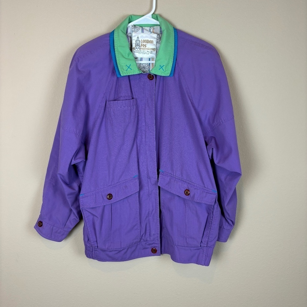 London Fog Vintage Purple/Green Hidden Metal Zip Front Jacket; Size L
